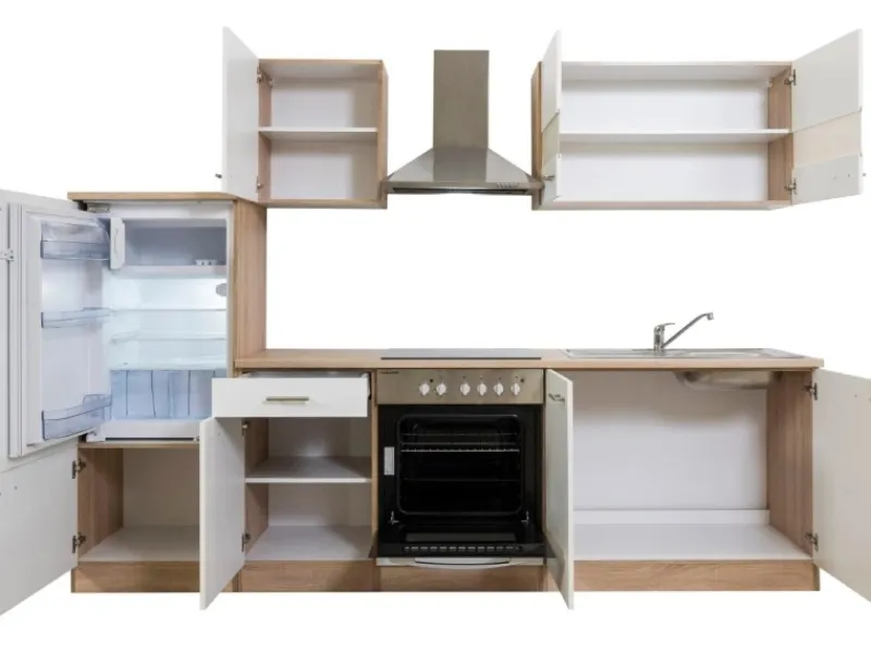 Respekta Einbauküchen|Herde<Küchenzeile KB270ESWC 270 cm -Eiche Sägerau Nachbildung Glänzend