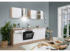 Discount Respekta Küchenzeile KB210ESW 210 cm -Eiche Sägerau Nachbildung Weiß