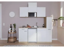 Sale Respekta Küchenzeile KB180ESWMI 180 cm -Eiche Sägeräu Nachbildung Weiß