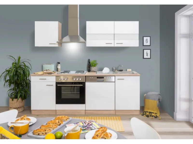 Respekta Winkelküchen|Einbauküchen<Küchenzeile KB220ESW 220 cm -Eiche Sägerau Nachbildung