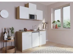Hot Respekta Küchenzeile KB150ESWMI 150 cm -Eiche Sägeräu Nachbildung Weiß