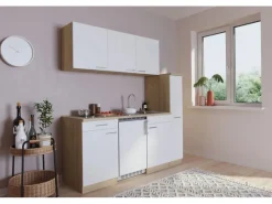 Best Respekta Küchenzeile KB180ESWC 180 cm Weiß-Eiche Sonoma Sägerau Nachbildung