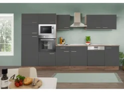 Respekta Winkelküchen|Einbauküchen<Küchenzeile KB340EYGMIGKE 340 cm Grau Seidengl.-Eiche York Nachbildung