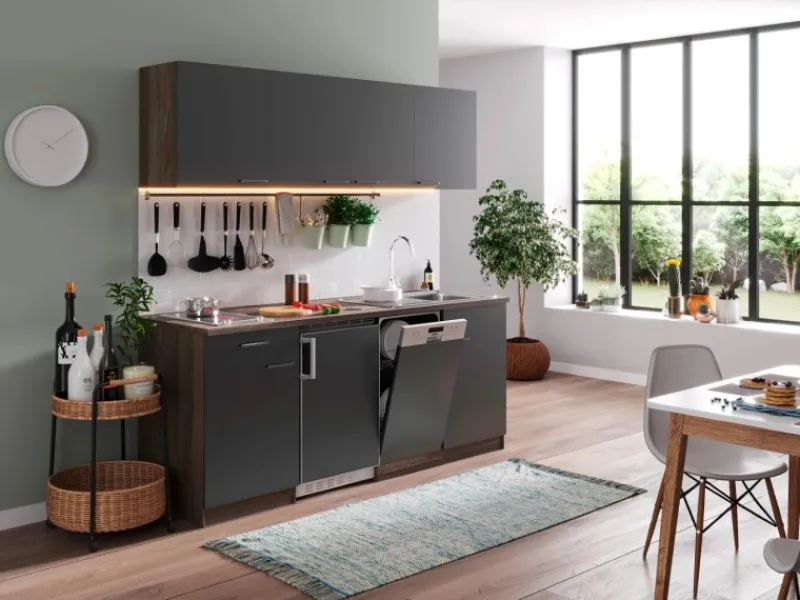 Respekta Küchenzeile KB195EYGC 195cm -Eiche York Nachb. Glaskeramikkochfeld< Single-Küchen|Winkelküchen