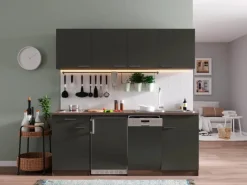 Respekta Küchenzeile KB195EYGC 195cm -Eiche York Nachb. Glaskeramikkochfeld< Single-Küchen|Winkelküchen