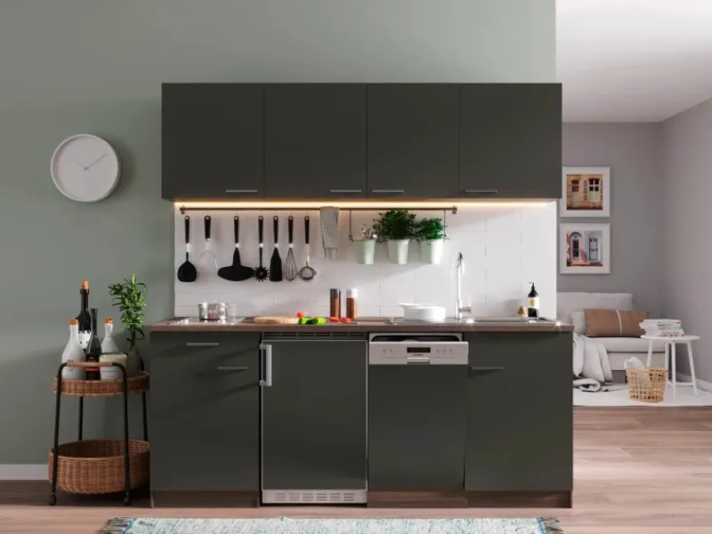Respekta Küchenzeile KB195EYGC 195cm -Eiche York Nachb. Glaskeramikkochfeld< Single-Küchen|Winkelküchen