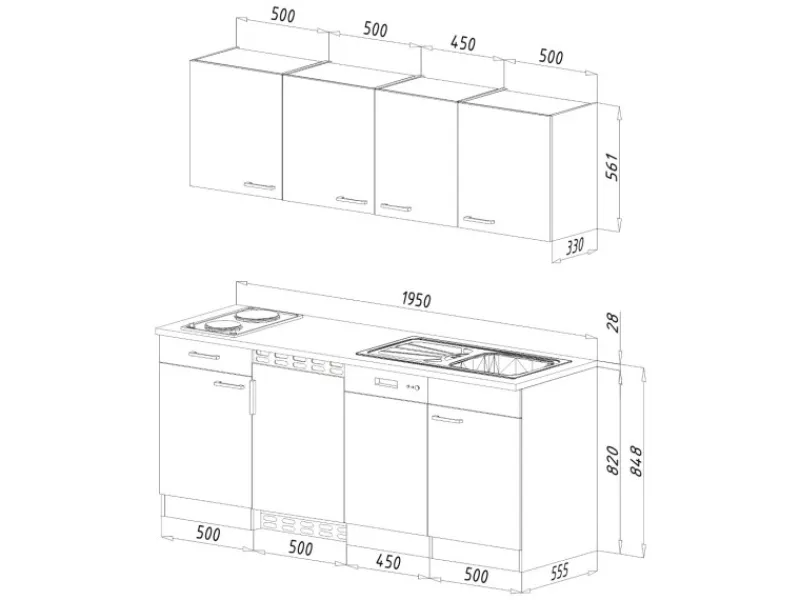 Respekta Küchenzeile KB195EYGC 195cm -Eiche York Nachb. Glaskeramikkochfeld< Single-Küchen|Winkelküchen