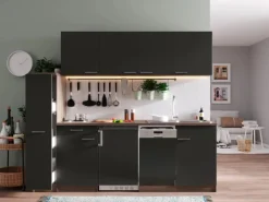 Online Respekta Küchenzeile KB225EYG 225 cm -Eiche York Nachbildung Grau