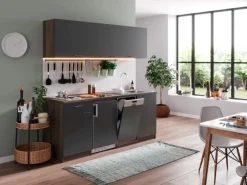 Respekta Küchenzeile KB195EYG 195 cm -Eiche York Nachb. Glänzend Duokochfeld< Single-Küchen|Winkelküchen
