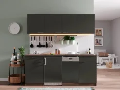Respekta Küchenzeile KB195EYG 195 cm -Eiche York Nachb. Glänzend Duokochfeld< Single-Küchen|Winkelküchen