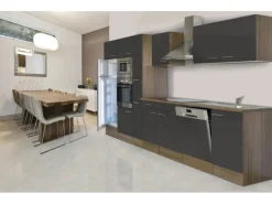 Respekta Küchenzeile KB370EYGMIGKE 370 cm Grau Seidengl.-Eiche York Nachbildung Grau Seidenglanz