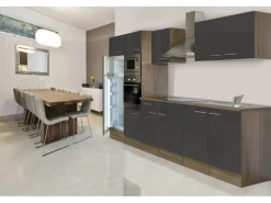 Clearance Respekta Küchenzeile KB330EYGMIGKE 330 cm Grau Seidengl.-Eiche York Nachbildung Grau Seidenglanz