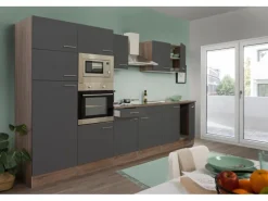 Clearance Respekta Küchenzeile KB330EYGMIGKE 330 cm Grau Seidengl.-Eiche York Nachbildung Grau Seidenglanz