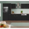 New Respekta Küchenzeile KB310EYS 310 cm Schwarz Seidengl.-Eiche York Nachbildung