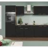 Outlet Respekta Küchenzeile KB270EYS 270 cm Schwarz Seidengl.-Eiche York Nachbildung