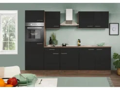 Outlet Respekta Küchenzeile KB270EYS 270 cm Schwarz Seidengl.-Eiche York Nachbildung