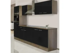Outlet Respekta Küchenzeile KB270EYS 270 cm Schwarz Seidengl.-Eiche York Nachbildung