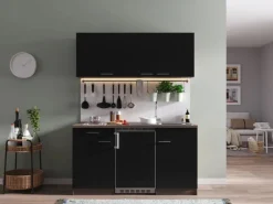 Hot Respekta Küchenzeile KB150EYSC 150 cm Schwarz-Eiche York Nachbildung