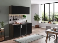 Hot Respekta Küchenzeile KB150EYSC 150 cm Schwarz-Eiche York Nachbildung