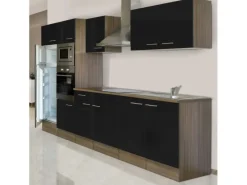 Clearance Respekta Küchenzeile KB330EYSMIGKE 330 cm Schwarz-Eiche York Nachbildung
