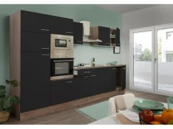 Clearance Respekta Küchenzeile KB330EYSMIGKE 330 cm Schwarz-Eiche York Nachbildung