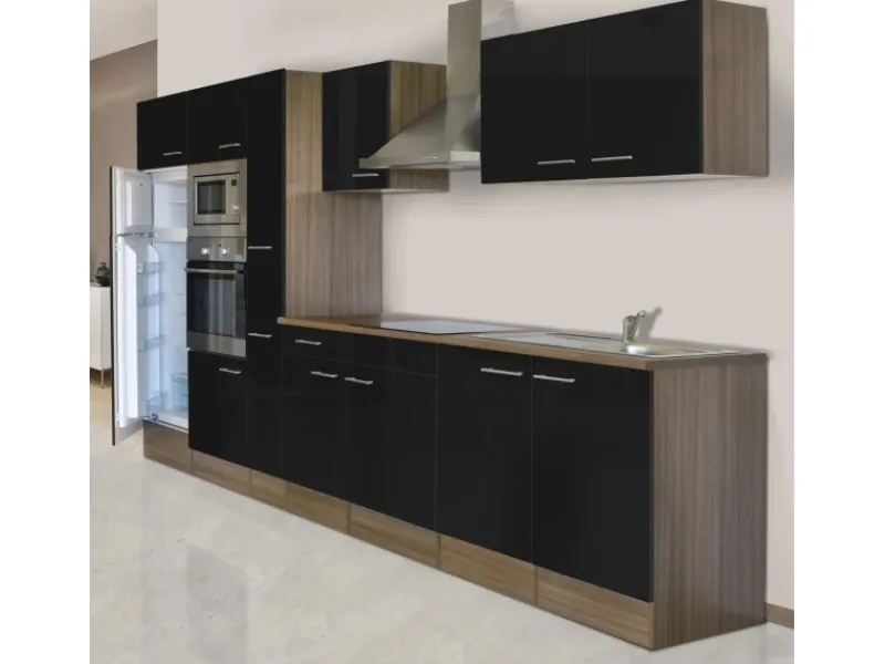 Respekta Küchenzeile KB360EYSMIGKE 360 cm Schwarz-Eiche York Nachbildung< Kochfelder|Kühlschränke