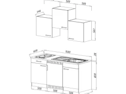 Respekta Single-Küchen|Miniküchen<Küchenzeile KB150EYSMIC 150 cm -Eiche York Nachbildung