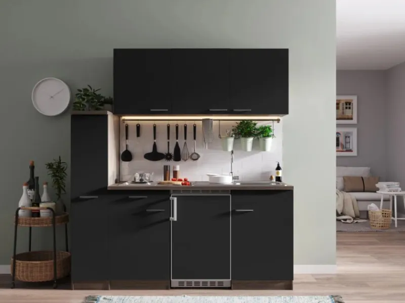 Outlet Respekta Küchenzeile KB180EYS 180 cm -Eiche York Nachbildung Schwarz