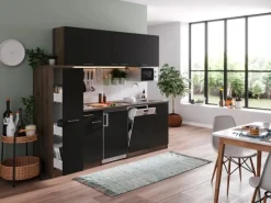 New Respekta Küchenzeile KB225EYSMI 225 cm -Eiche York Nachbildung Schwarz