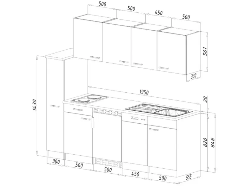 Respekta Küchenzeile KB225EYSC 225 cm -Eiche York Nachbildung< Single-Küchen|Miniküchen