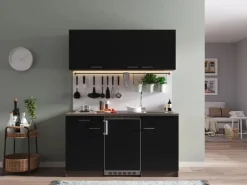 Respekta Küchenzeile KB150EYS 150 cm Schwarz-Eiche York Nachbildung< Single-Küchen|Pantryküchen