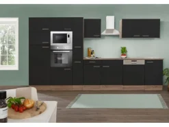 Respekta Küchenzeile KB370EYSMIGKE 370 cm Schwarz Eiche-York Nachbildung< Einbauküchen|Winkelküchen