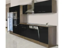 Respekta Küchenzeile KB370EYSMIGKE 370 cm Schwarz Eiche-York Nachbildung< Einbauküchen|Winkelküchen