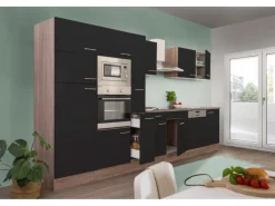 Respekta Küchenzeile KB370EYSMIGKE 370 cm Schwarz Eiche-York Nachbildung< Einbauküchen|Winkelküchen