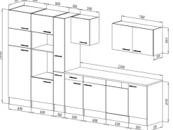 Respekta Küchenzeile KB370EYSMIGKE 370 cm Schwarz Eiche-York Nachbildung< Einbauküchen|Winkelküchen