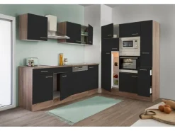 Respekta Küchenzeile KB370EYSMIGKE 370 cm Schwarz Eiche-York Nachbildung< Einbauküchen|Winkelküchen