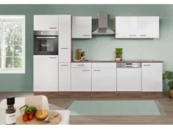 Discount Respekta Küchenzeile KB310EYW 310 cm -Eiche York Nachbildung Weiß Seidenglanz