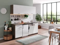 Respekta Single-Küchen|Winkelküchen<Küchenzeile KB195EYW 195 cm Eiche Nachbildung Duokochfeld