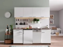 Respekta Küchenzeile KB195EYWC 195 cm -Eiche Nachbildung Glaskeramikkochfeld< Single-Küchen|Winkelküchen