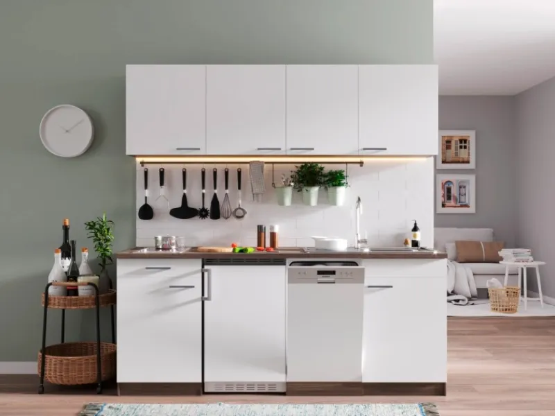 Respekta Küchenzeile KB195EYWC 195 cm -Eiche Nachbildung Glaskeramikkochfeld< Single-Küchen|Winkelküchen