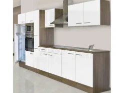 Respekta Küchenzeile KB360EYWMIGKE 360 cm Weiß Seidengl.-Eiche York Nachbildung< Winkelküchen|Kühlschränke