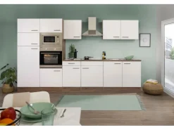 Respekta Einbauküchen|Kühlschränke<Küchenzeile KB330EYWMIGKE 330 cm Weiß Seidengl.-Eiche York Nachbildung
