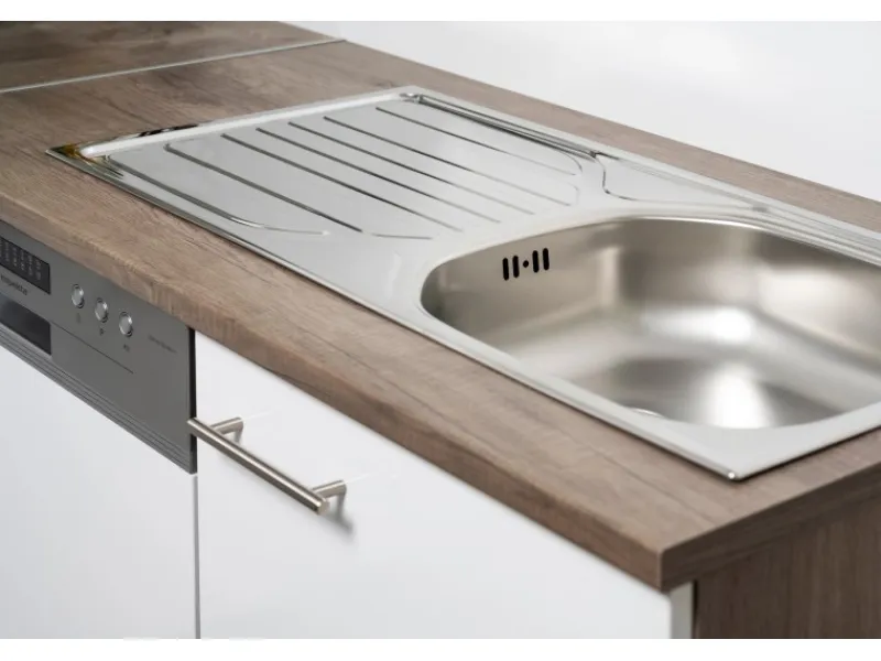 Respekta Einbauküchen|Kühlschränke<Küchenzeile KB330EYWMIGKE 330 cm Weiß Seidengl.-Eiche York Nachbildung