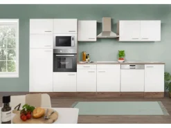 Respekta Einbauküchen|Kochfelder<Küchenzeile KB340EYWMIGKE 340 cm Weiß Seidengl.-Eiche York Nachbildung