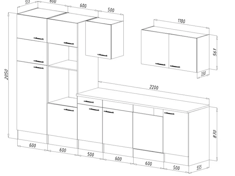 Respekta Einbauküchen|Kochfelder<Küchenzeile KB340EYWMIGKE 340 cm Weiß Seidengl.-Eiche York Nachbildung