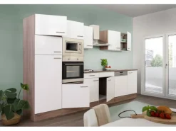 Respekta Einbauküchen|Kochfelder<Küchenzeile KB340EYWMIGKE 340 cm Weiß Seidengl.-Eiche York Nachbildung