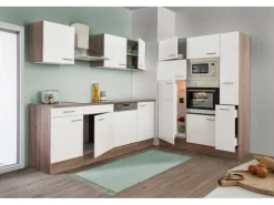 Respekta Küchenzeile KB370EYWMIGKE 370 cm Weiß Seidengl.-Eiche York Nachbildung< Einbauküchen|Kühlschränke