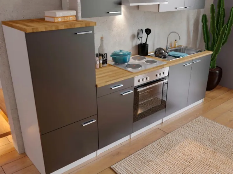 Respekta Kochfelder|Kühlschränke<Küchenzeile KB270WG 270 cm -Weiß
