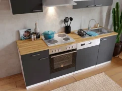 Respekta Herde|Einbauküchen<Küchenzeile KB220WG 220 cm -Weiß