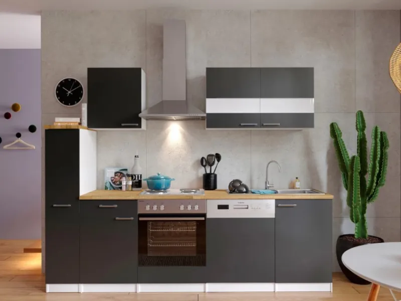 Respekta Küchenzeile KB250WG 250 cm Grau-Weiß< Kochfelder|Herde